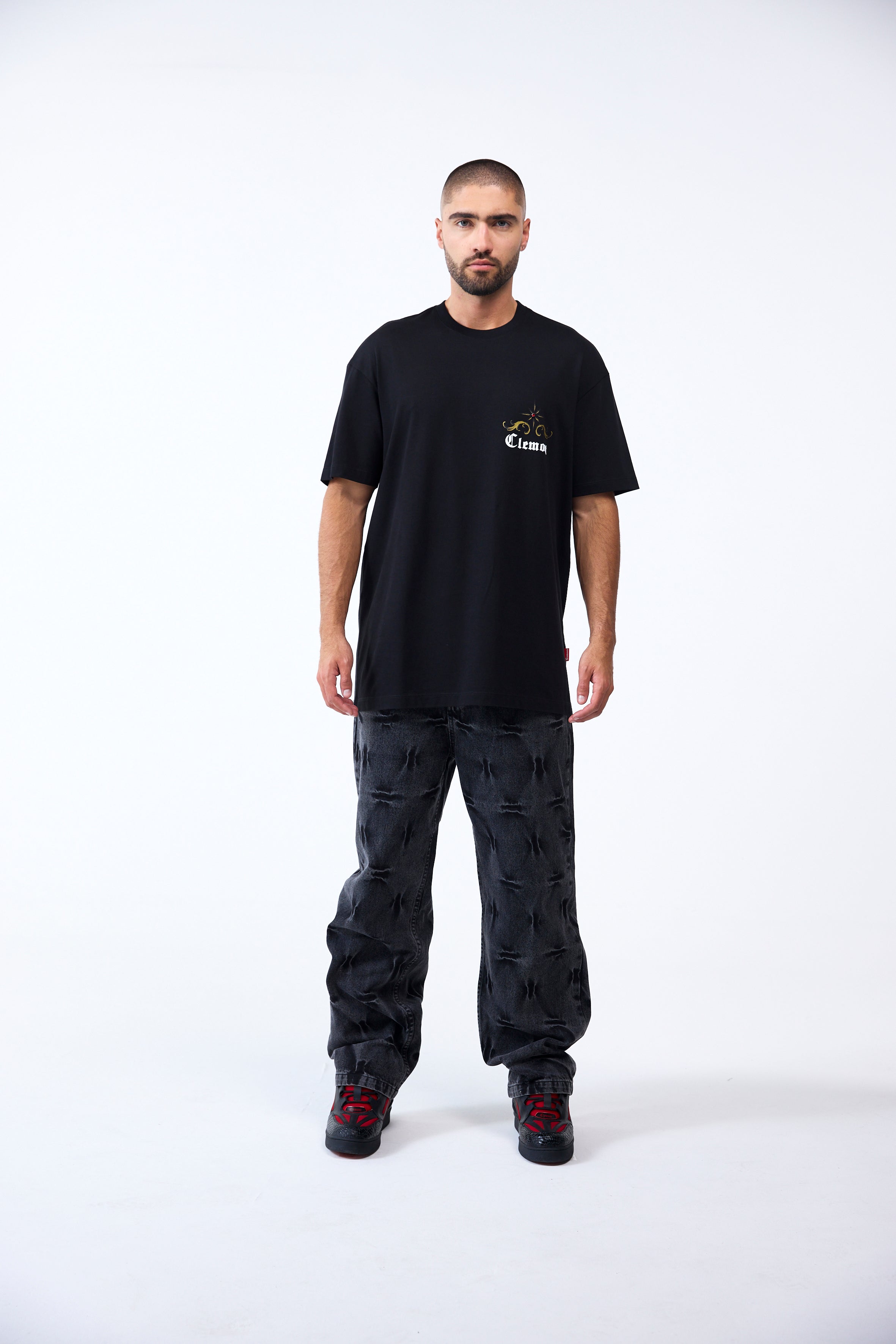 Clemont T-Shirt Men Oversized Filigrana Negra