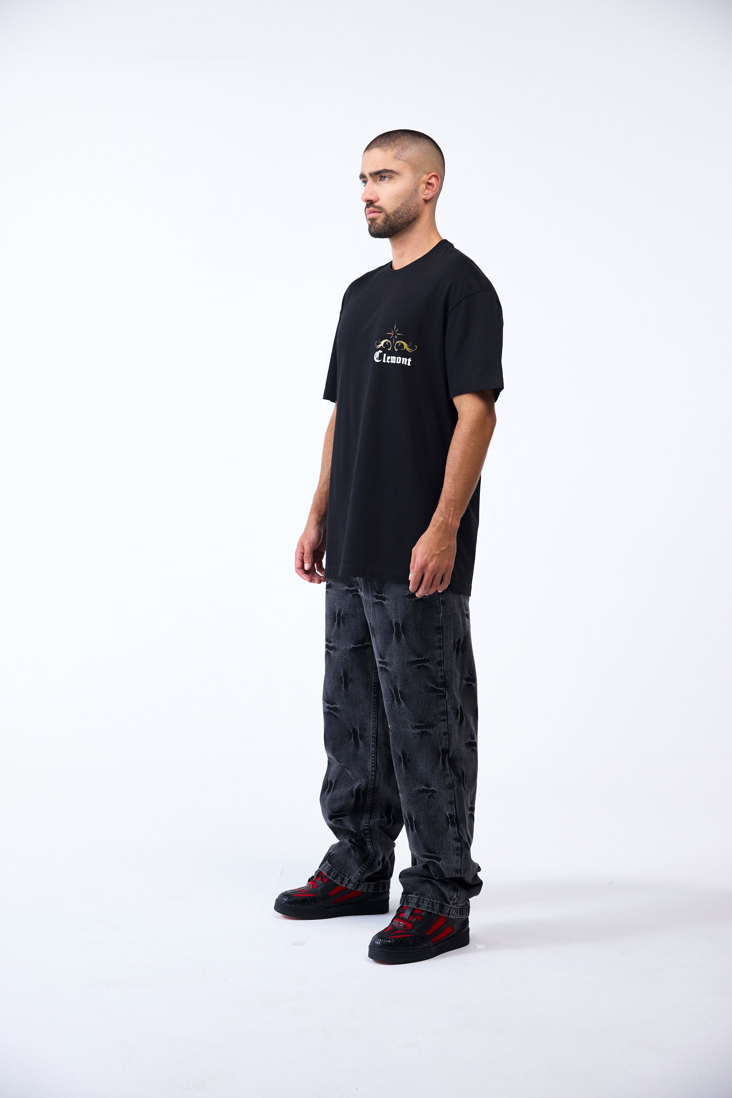 Clemont T-Shirt Men Oversized Filigrana Negra