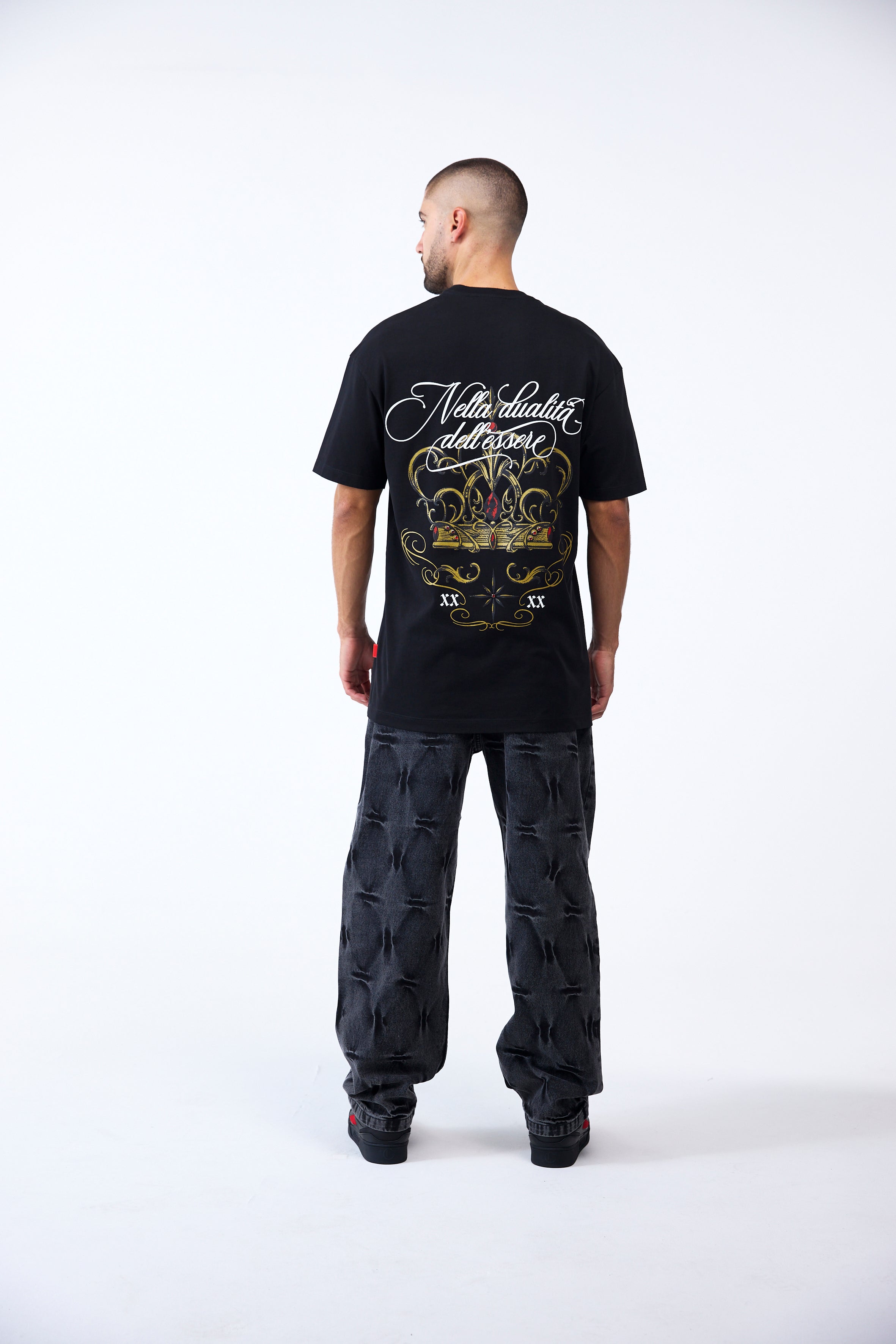 Clemont T-Shirt Men Oversized Filigrana Negra